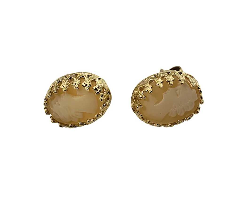 Vintage 14 Karat Yellow Gold Cameo Earrings - image 2