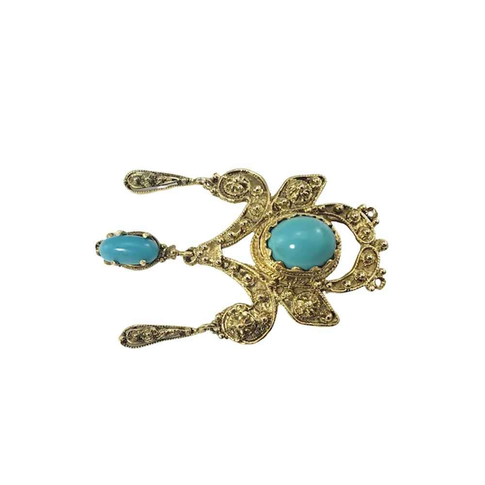 Vintage 14 Karat Yellow Gold and Turquoise Brooch… - image 3