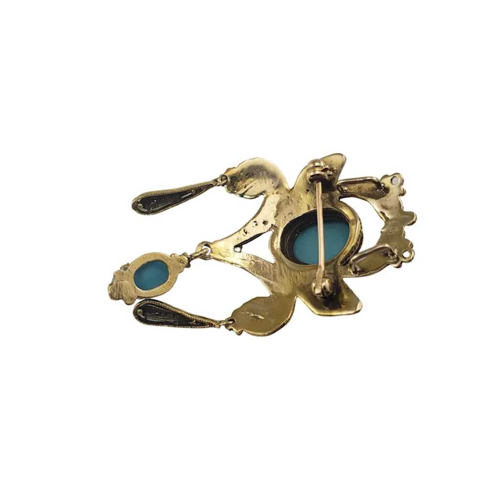 Vintage 14 Karat Yellow Gold and Turquoise Brooch… - image 4