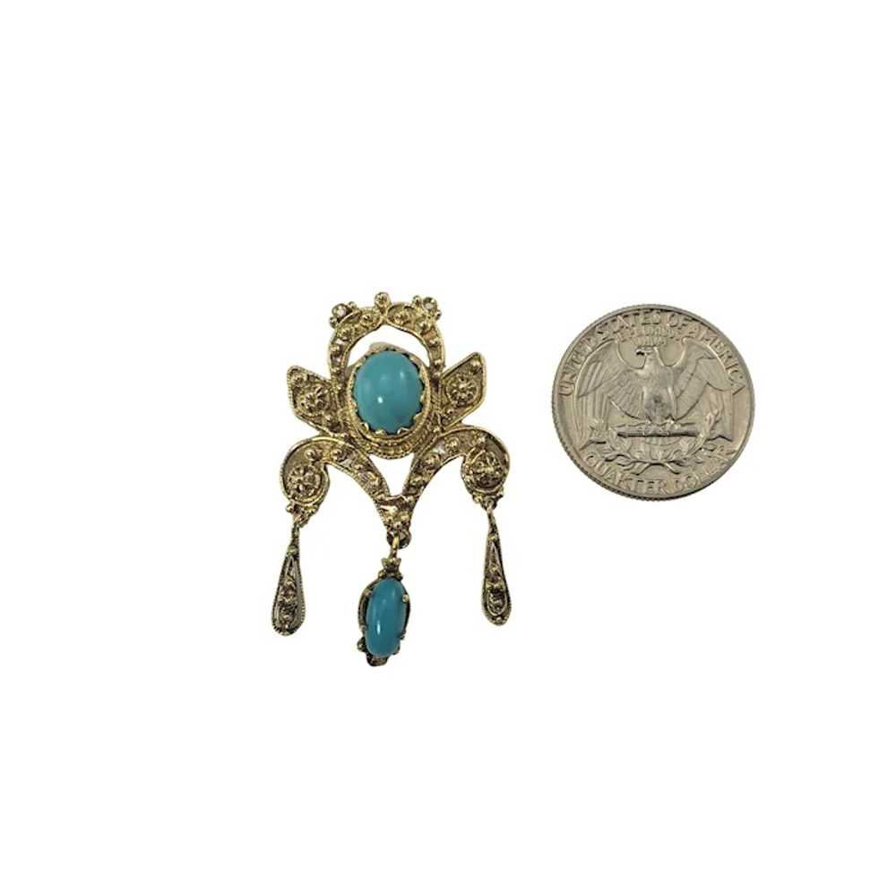 Vintage 14 Karat Yellow Gold and Turquoise Brooch… - image 5