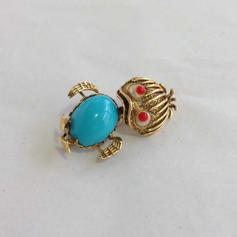 Italian 18k Turquoise and Pearl Duckling Brooch - image 4