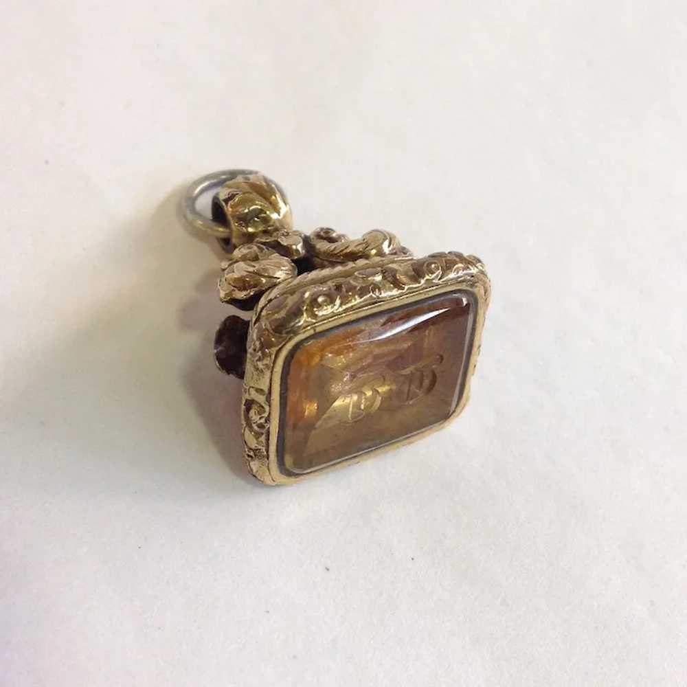 Antique Watch Fob Citrine Engraved 'TT' Gold Fill… - image 3