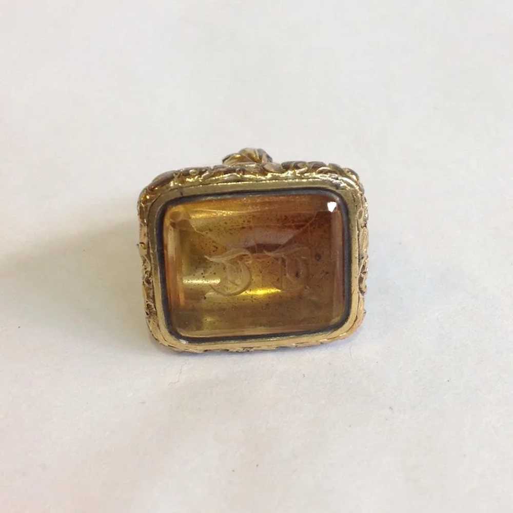 Antique Watch Fob Citrine Engraved 'TT' Gold Fill… - image 4