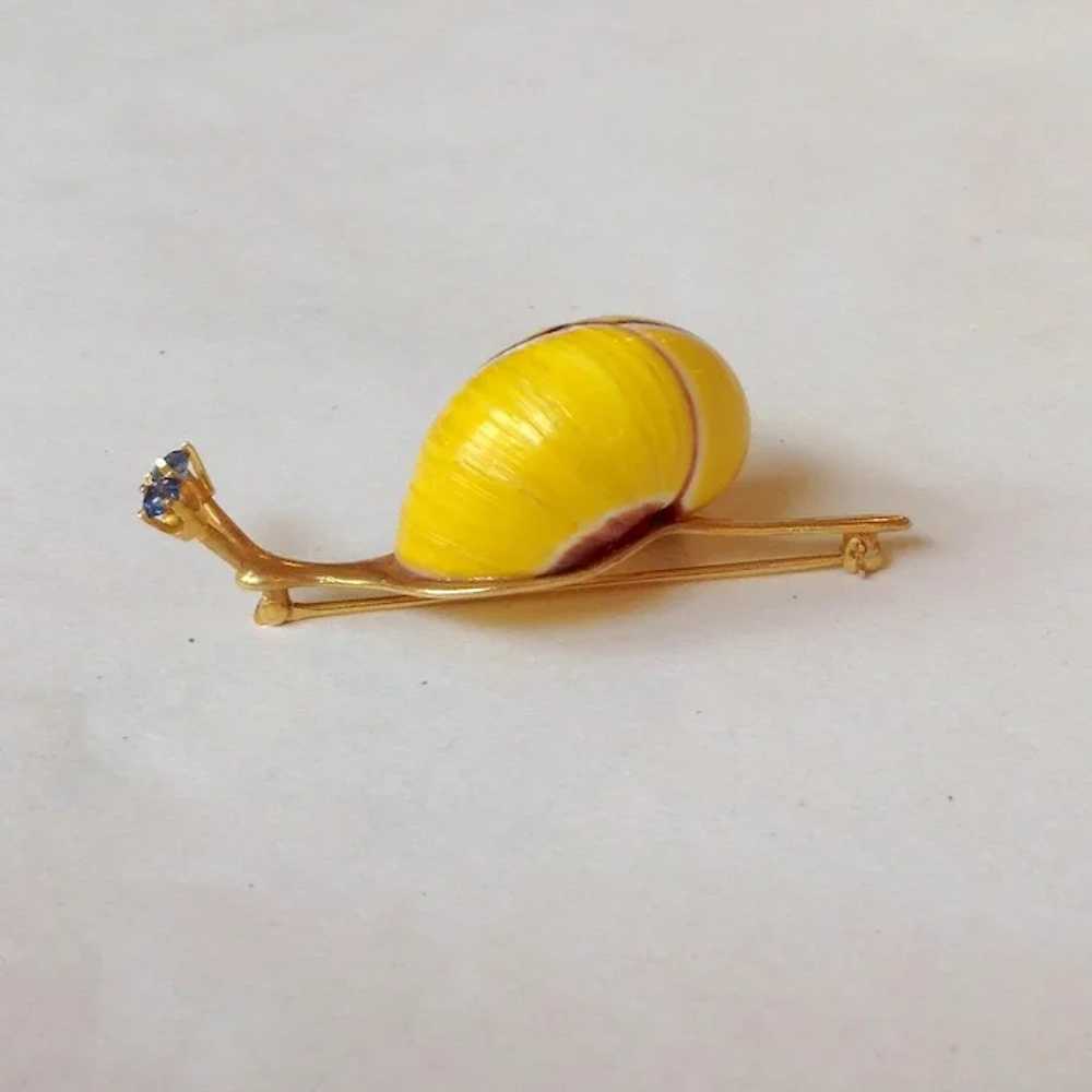 Gold Snail Pin with Sapphire Eyes 14 Karat - image 2