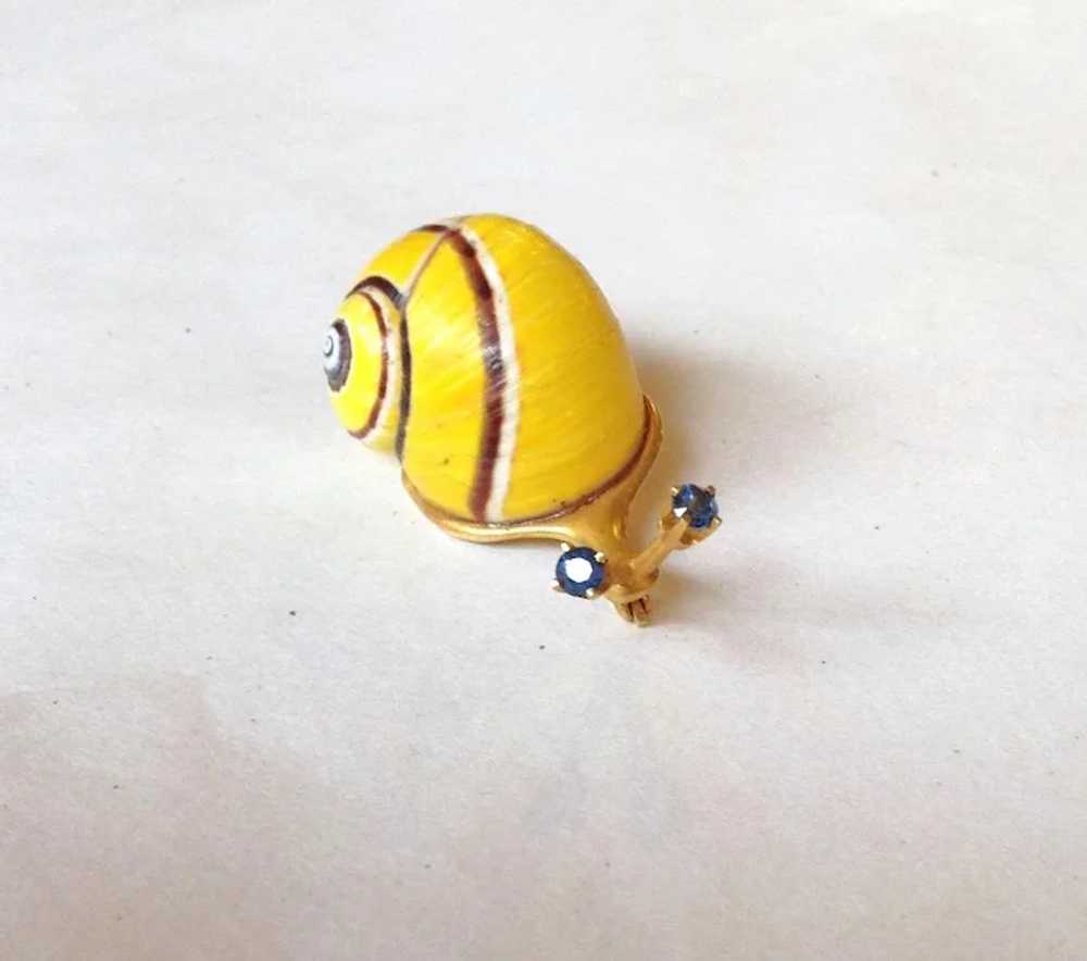 Gold Snail Pin with Sapphire Eyes 14 Karat - image 3