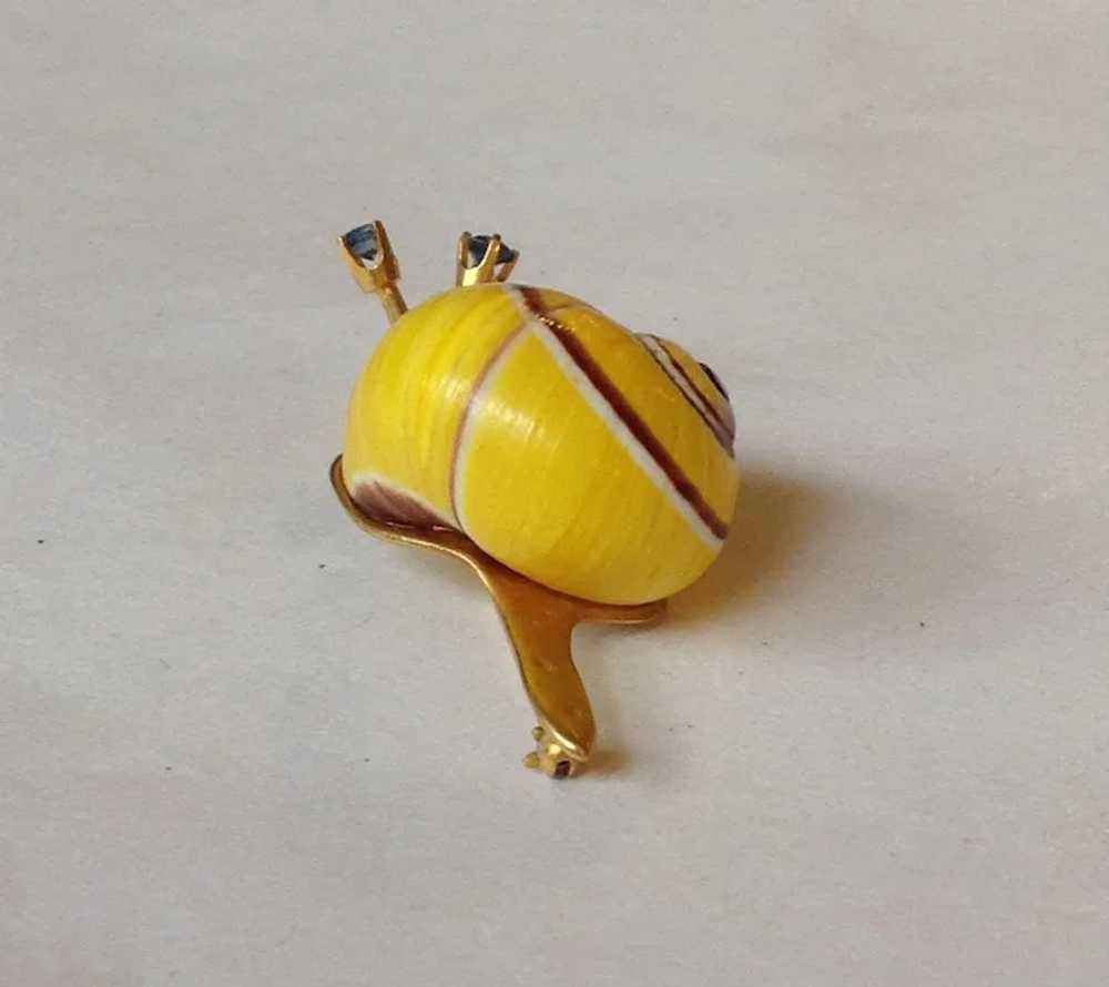 Gold Snail Pin with Sapphire Eyes 14 Karat - image 4