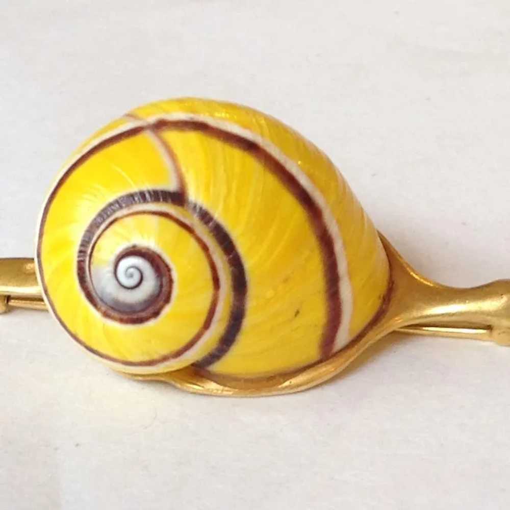 Gold Snail Pin with Sapphire Eyes 14 Karat - image 5