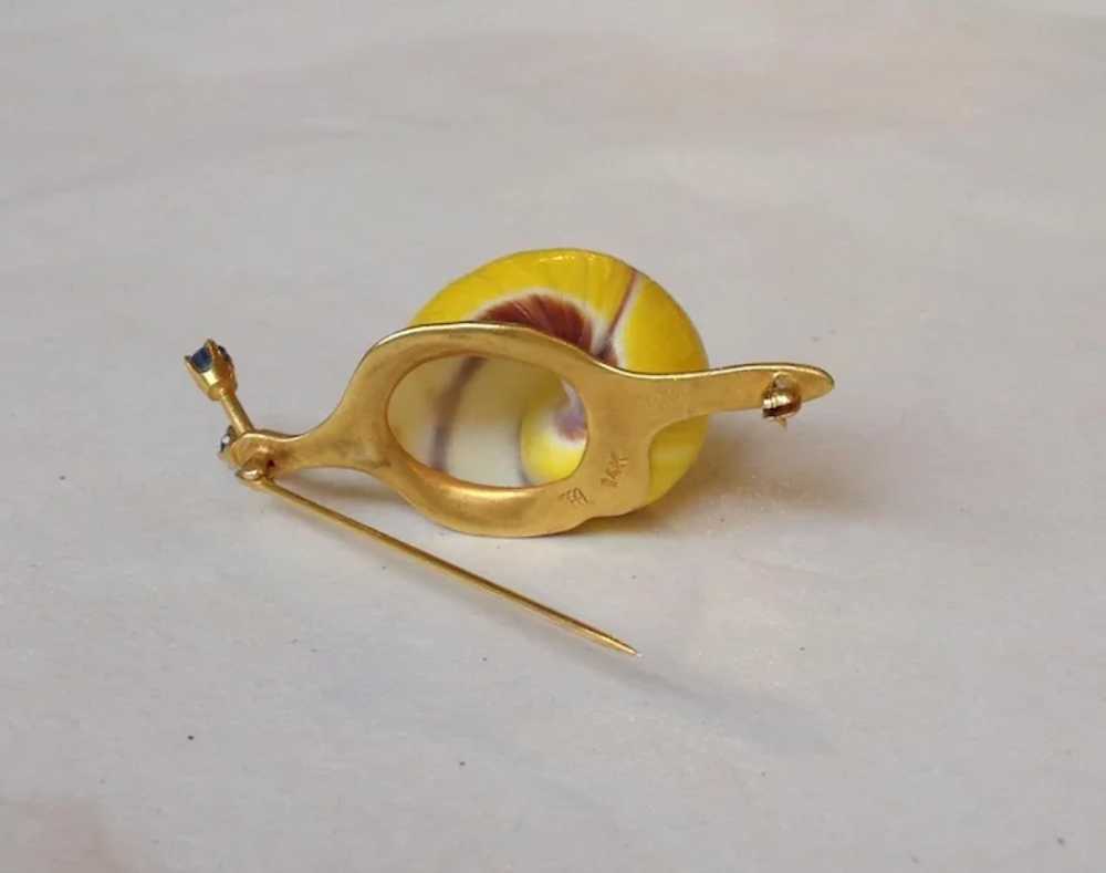 Gold Snail Pin with Sapphire Eyes 14 Karat - image 6