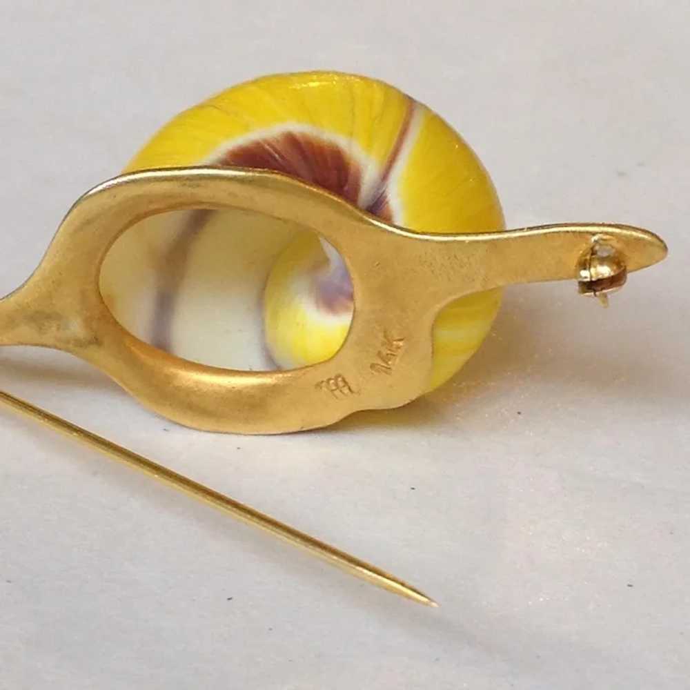 Gold Snail Pin with Sapphire Eyes 14 Karat - image 7