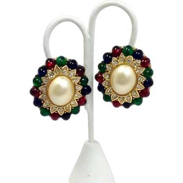 Ciner Swarovski Crystal Faux Pearl Earrings