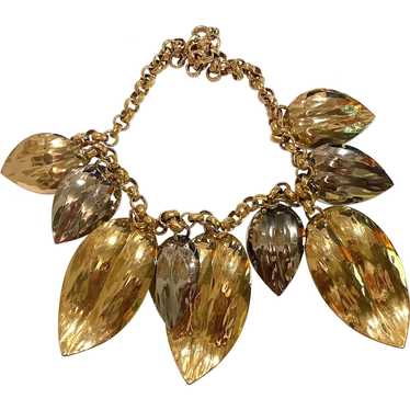 1960s NAPIER Mixed Metals Leaf Necklace Goldtone … - image 1