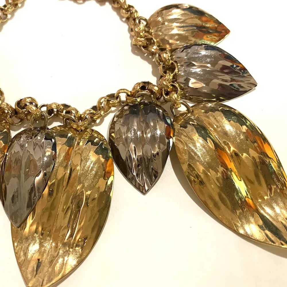 1960s NAPIER Mixed Metals Leaf Necklace Goldtone … - image 3