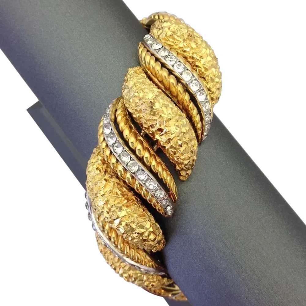 French Large Faux Diamond Gold Tone Bracelet 1970… - image 1