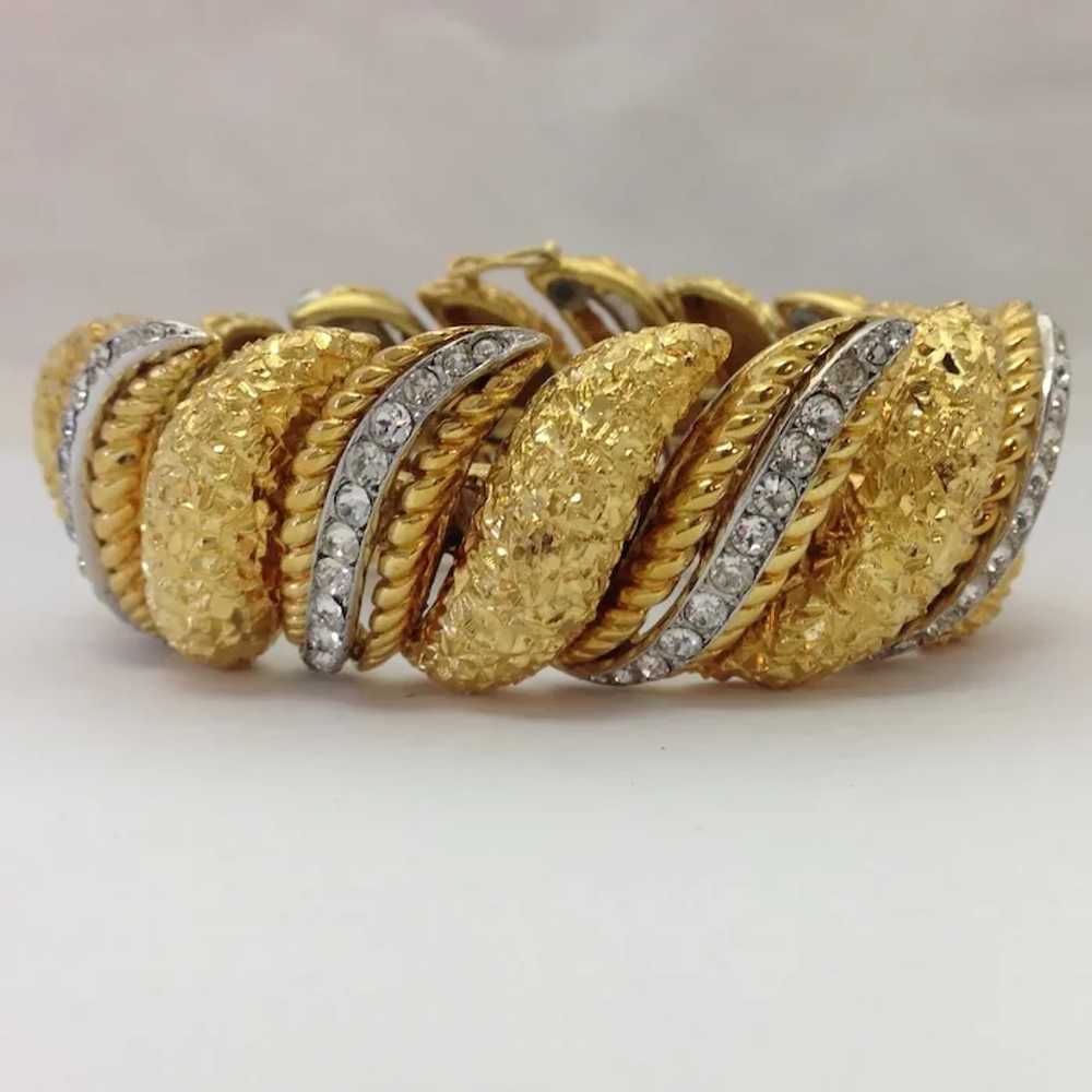 French Large Faux Diamond Gold Tone Bracelet 1970… - image 3