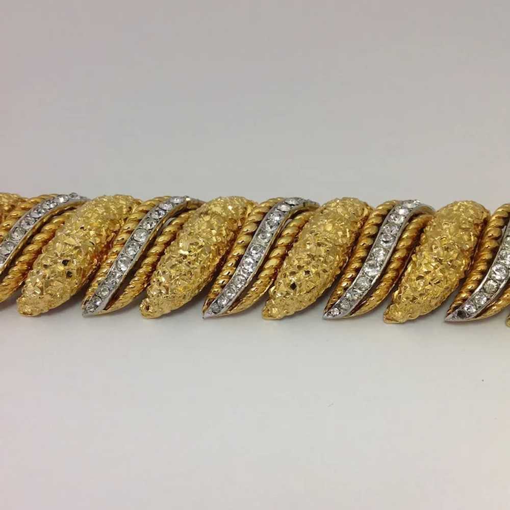 French Large Faux Diamond Gold Tone Bracelet 1970… - image 4