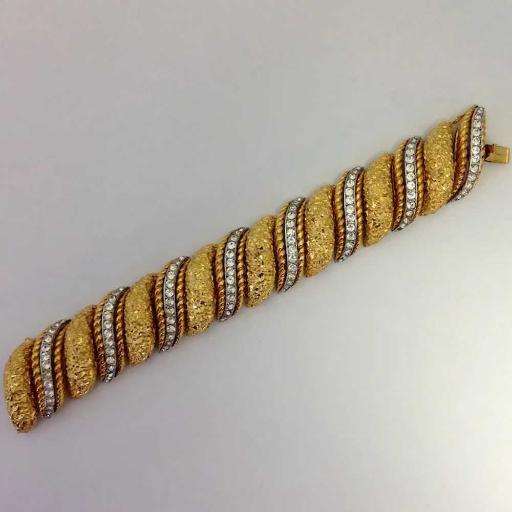 French Large Faux Diamond Gold Tone Bracelet 1970… - image 5