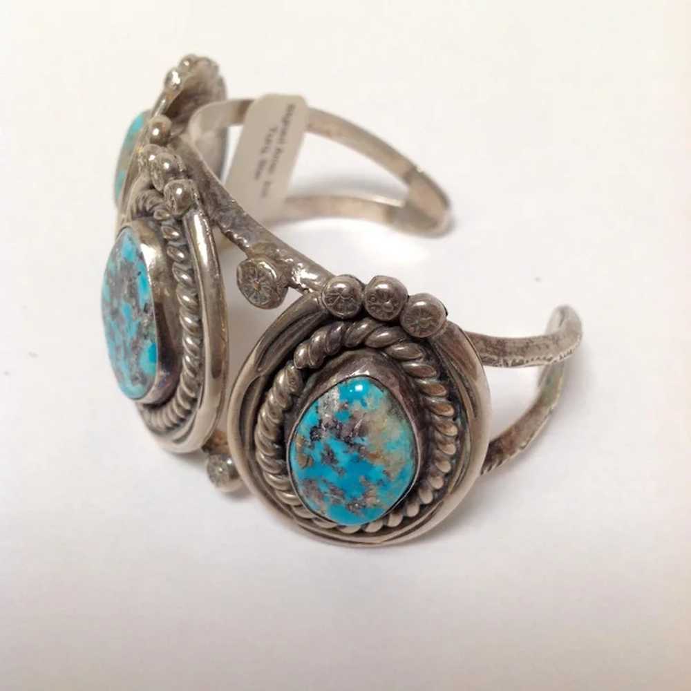 Native American Three Stone Turquoise Silver Cuff… - image 2