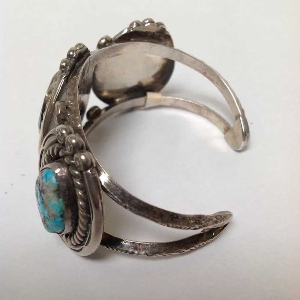 Native American Three Stone Turquoise Silver Cuff… - image 6