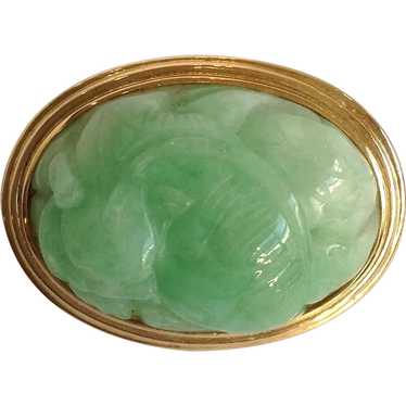 Gumps Carved Jade Brooch 14k