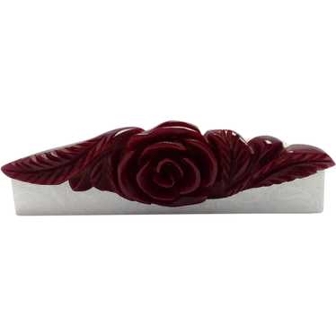 Rose Wine Carved Bakelite Pin 3 3/4"