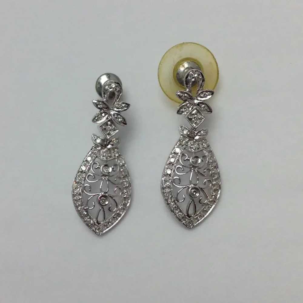 Dangle Diamond Earrings 14K White 1” 0.24cts - image 2