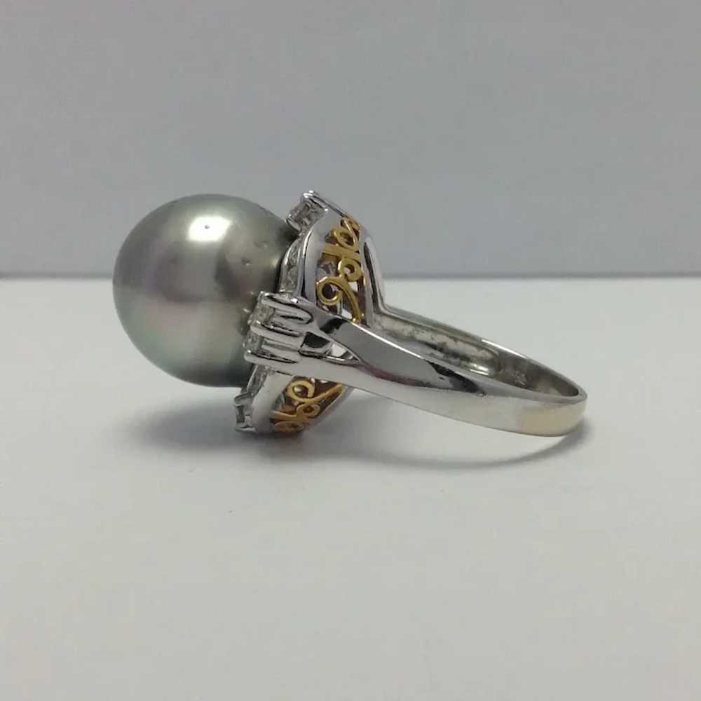 Tahitian Pearl and Diamond Ring 14K Large 15mms - image 5