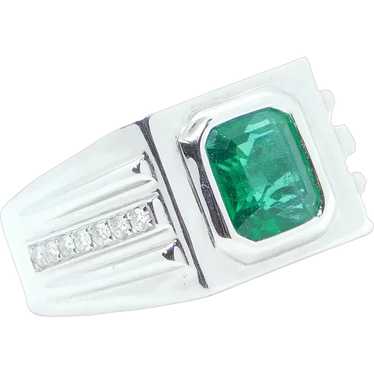 Men's 3.35 ctw Emerald and Diamond Ring 14k White… - image 1