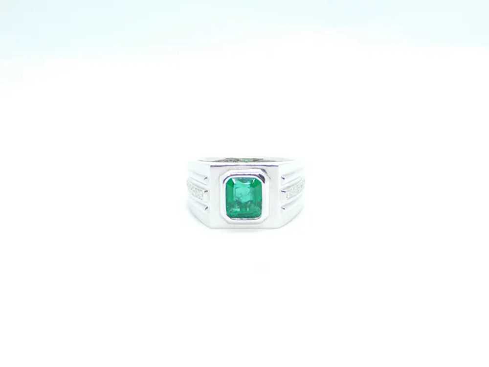Men's 3.35 ctw Emerald and Diamond Ring 14k White… - image 2