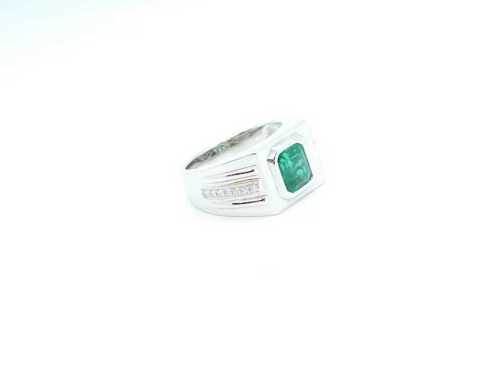 Men's 3.35 ctw Emerald and Diamond Ring 14k White… - image 3