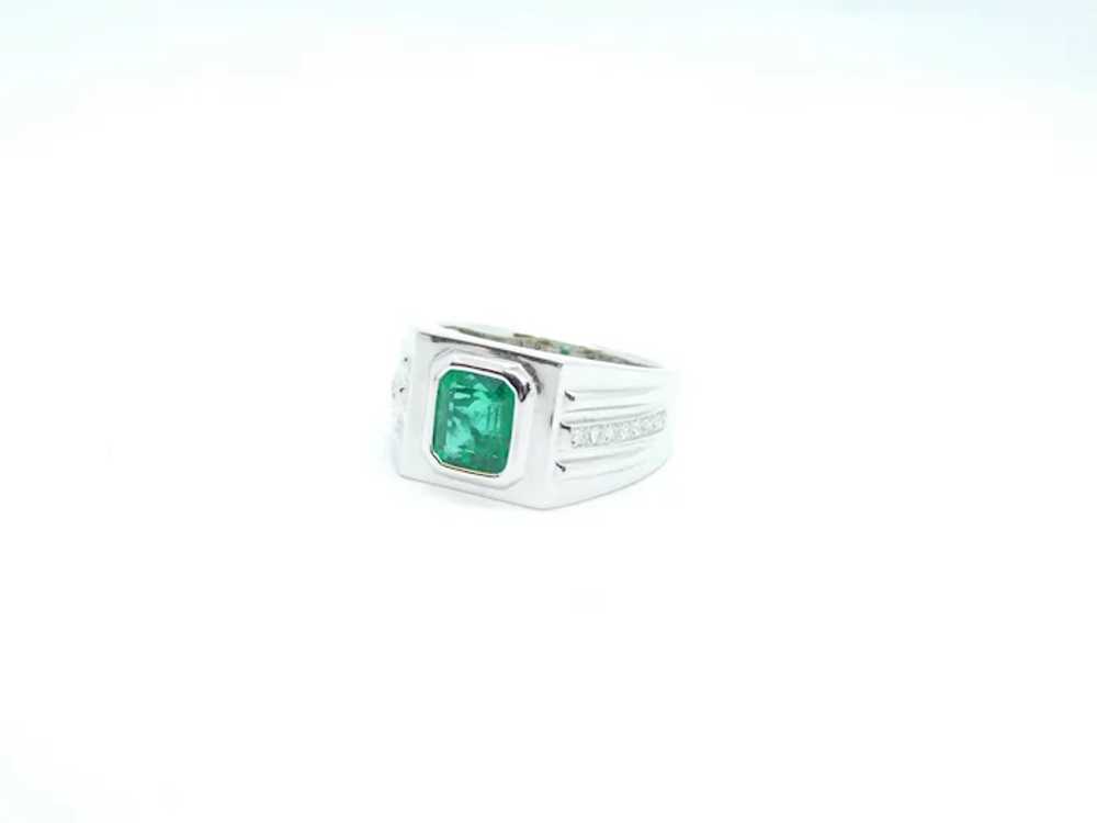 Men's 3.35 ctw Emerald and Diamond Ring 14k White… - image 4