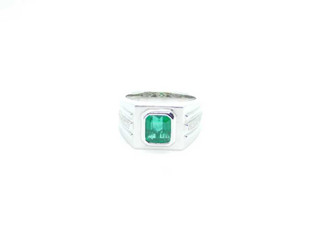 Men's 3.35 ctw Emerald and Diamond Ring 14k White… - image 5