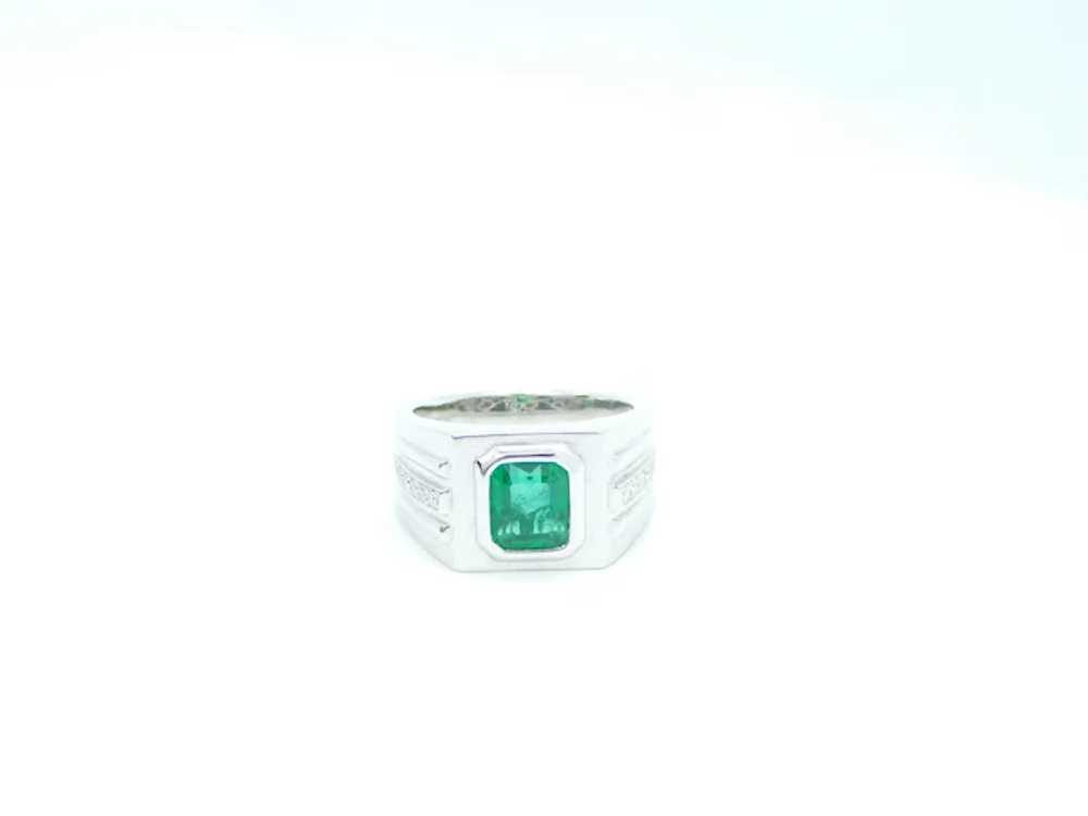 Men's 3.35 ctw Emerald and Diamond Ring 14k White… - image 6