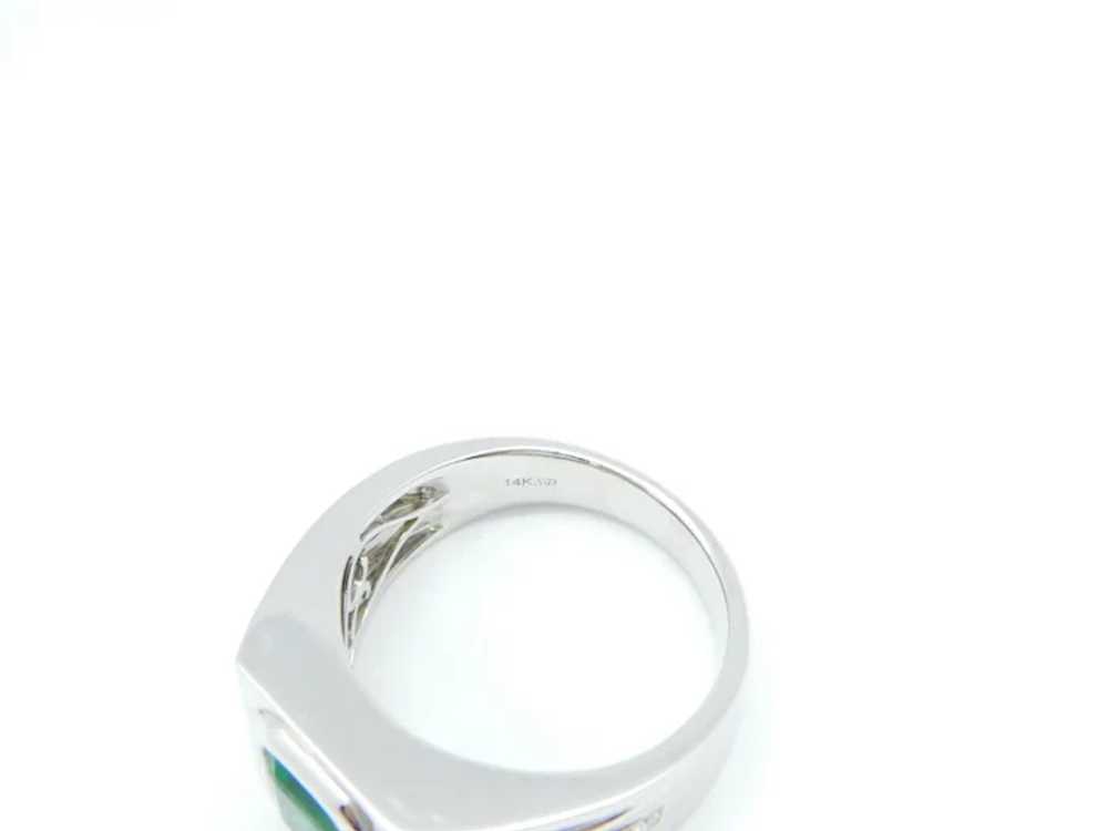 Men's 3.35 ctw Emerald and Diamond Ring 14k White… - image 8