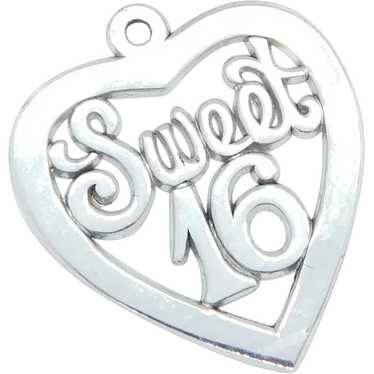 Sweet 16 Birthday Heart Charm Sterling Silver