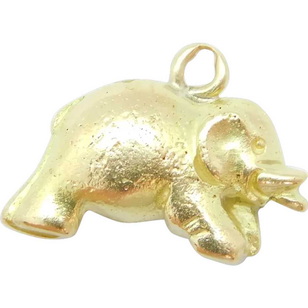 Solid Elephant Charm 14k Yellow Gold - image 1