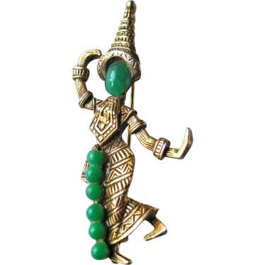 Vintage Female Siamese Dancer Simulated Jade Cabo… - image 1