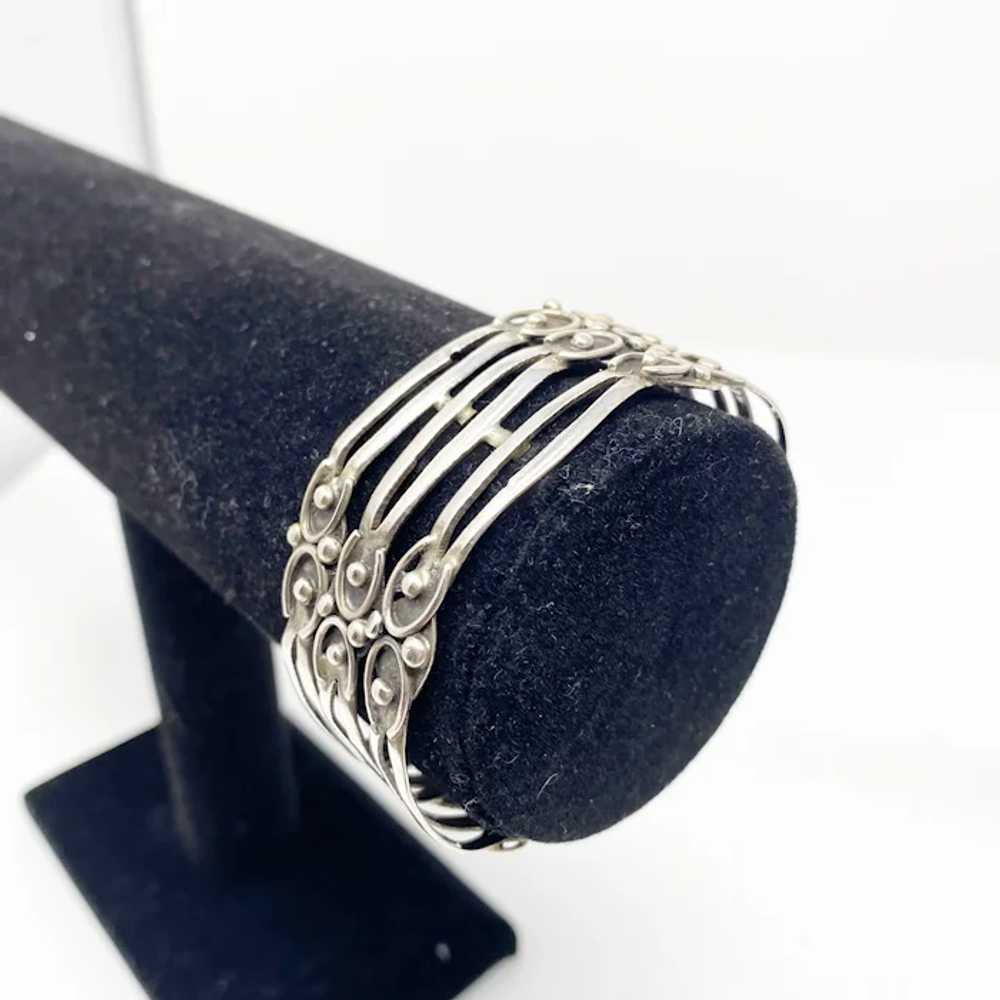 142 Vintage Taxco three-tier silver cuff bracelet… - image 5