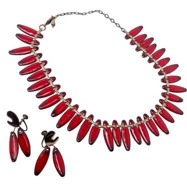 519 Vintage Matisse red enameled copper necklace a