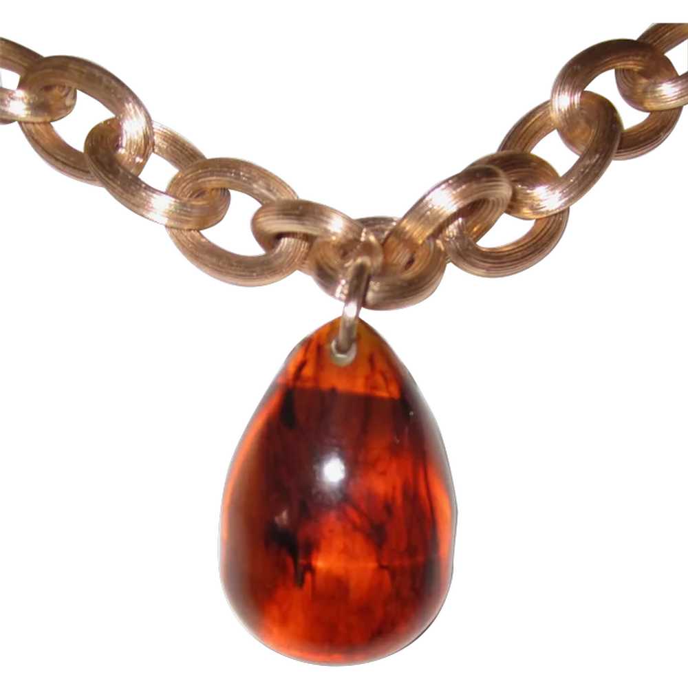 Large Bakelite Pendant on a Chunky Gold-Tone Chain - image 1