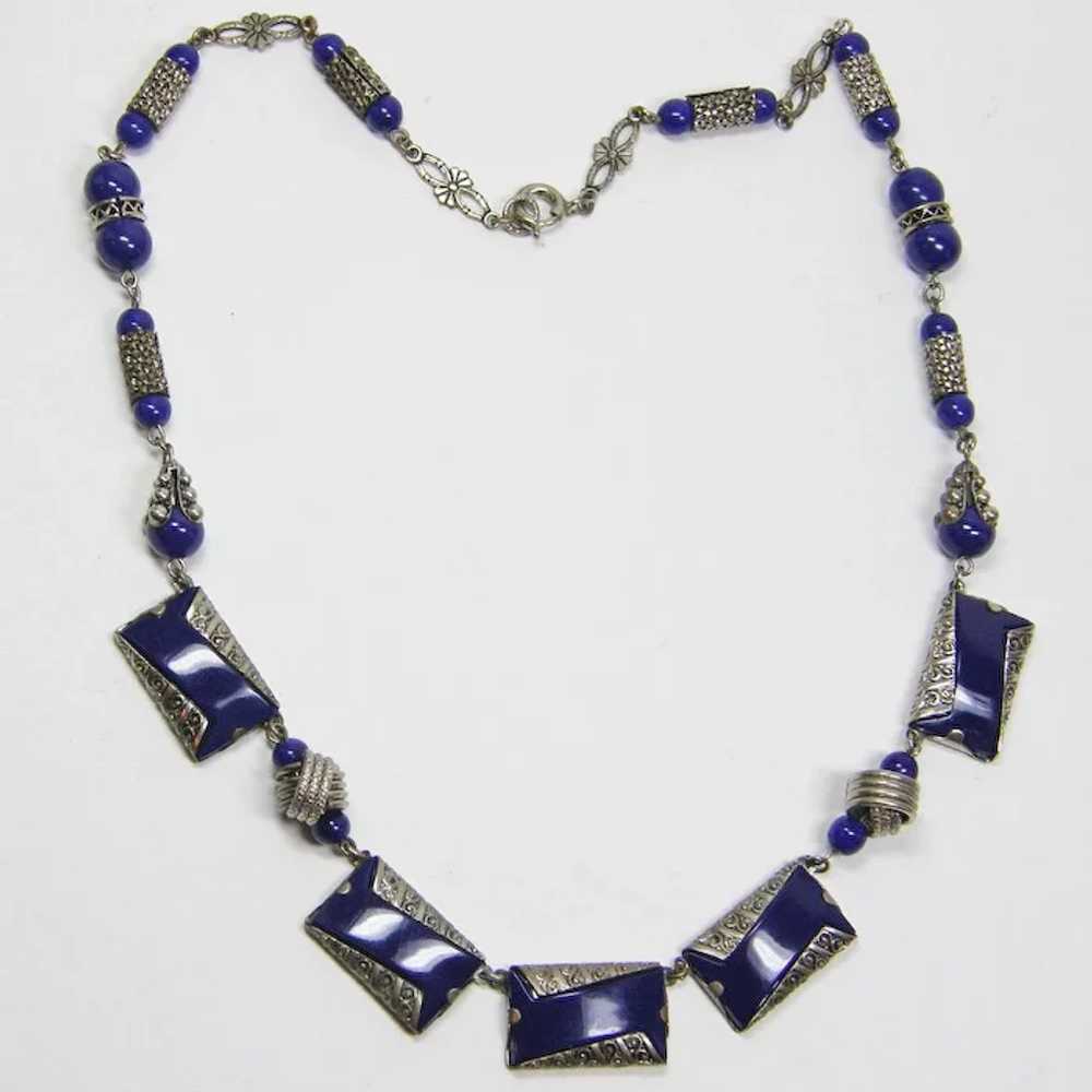 Czech Bracelet & Necklace Set Blue & Silver Color - image 2