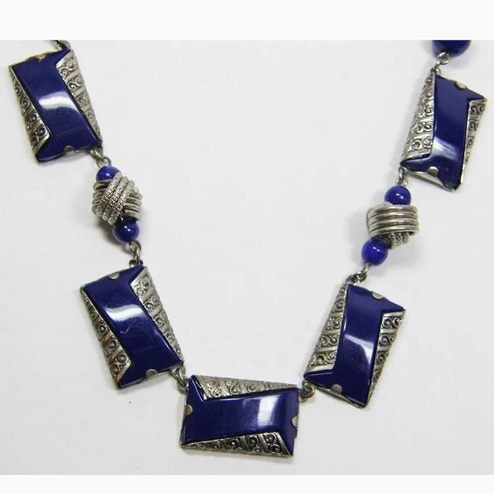 Czech Bracelet & Necklace Set Blue & Silver Color - image 3