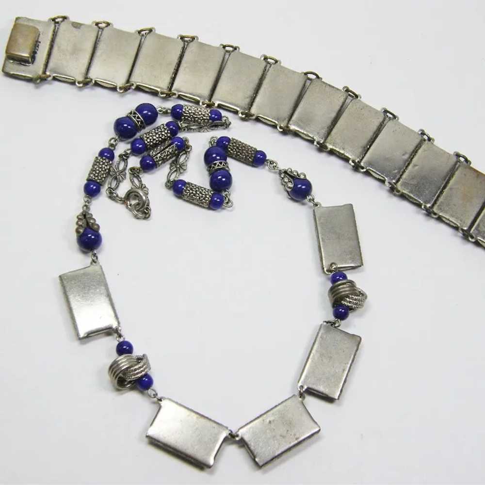 Czech Bracelet & Necklace Set Blue & Silver Color - image 8