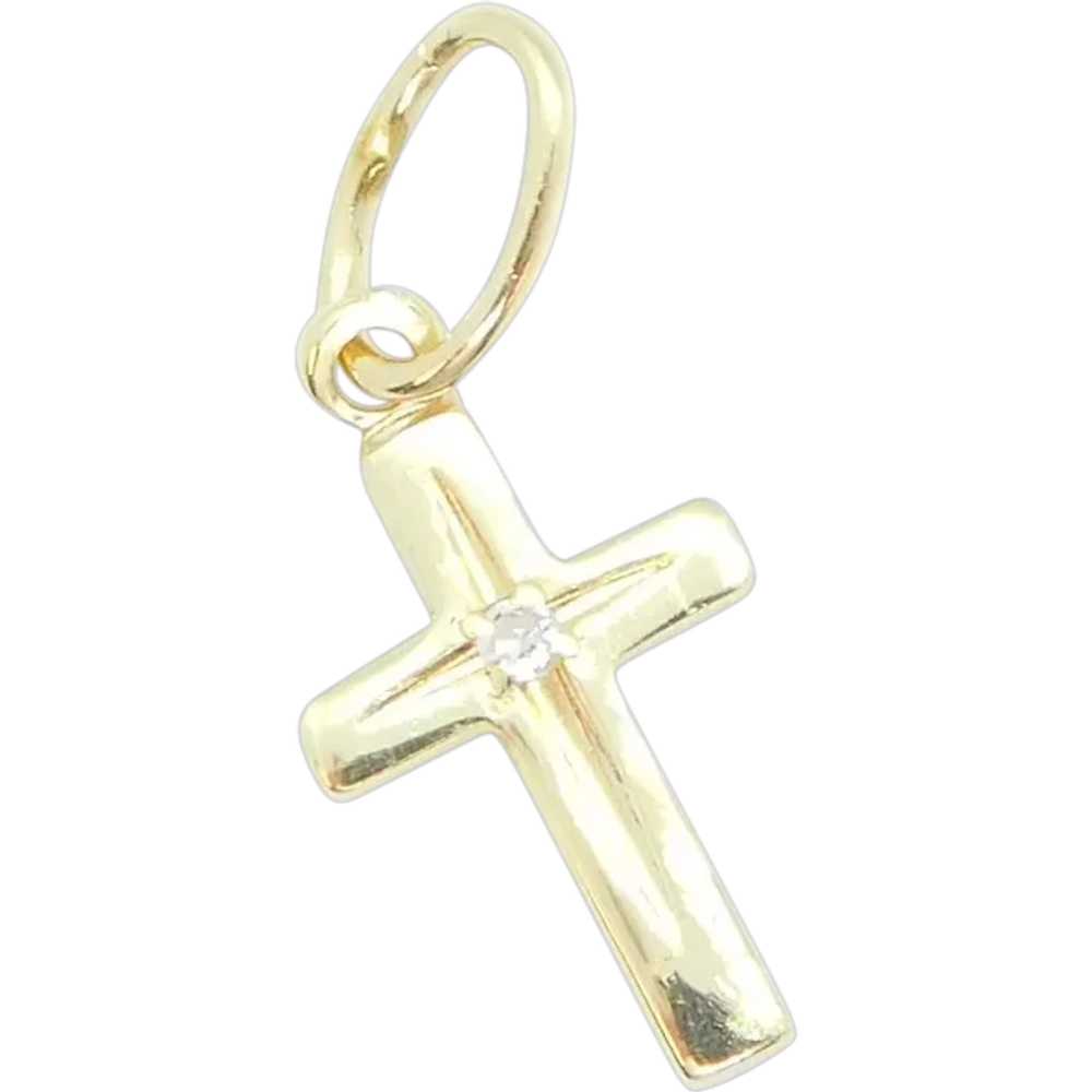 Tiny .005 Carat Diamond Cross Charm / Pendant 14k… - image 1