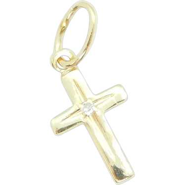 Tiny .005 Carat Diamond Cross Charm / Pendant 14k… - image 1