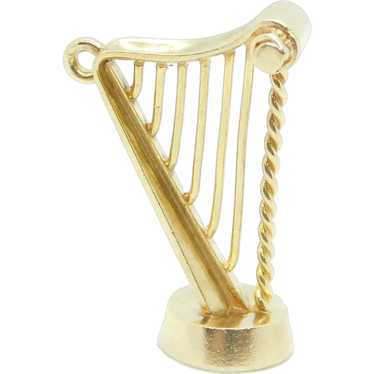 Large Vintage Harp Charm 9k Yellow Gold