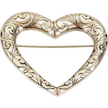 Large Jezlaine Pierced Sterling Silver Heart Broo… - image 1