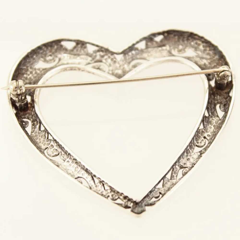 Large Jezlaine Pierced Sterling Silver Heart Broo… - image 6