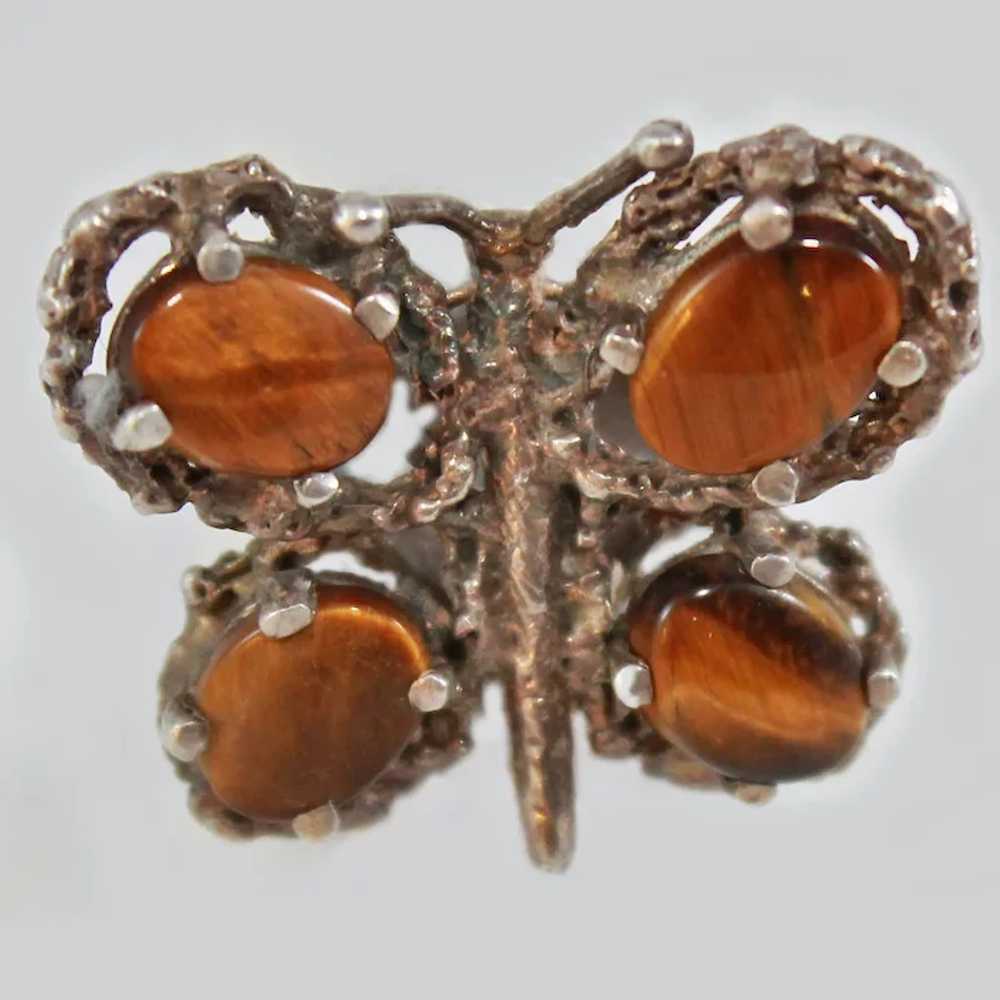 Mexican Tigers Eye Brutalist Butterfly Sterling S… - image 1