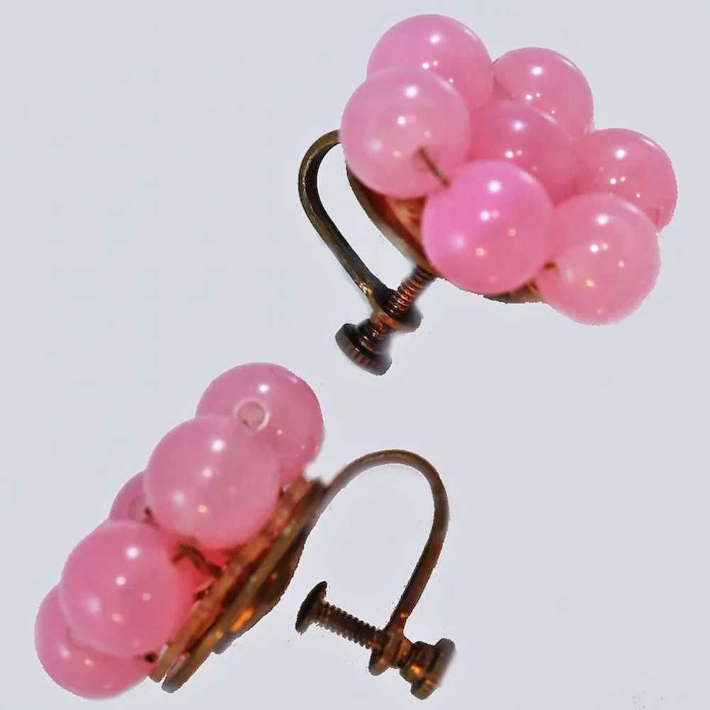 Pink Bead Screw Back Earrings c1930s - image 2