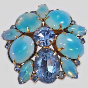 Opaline Sapphire Glass Brooch c1960's - image 1